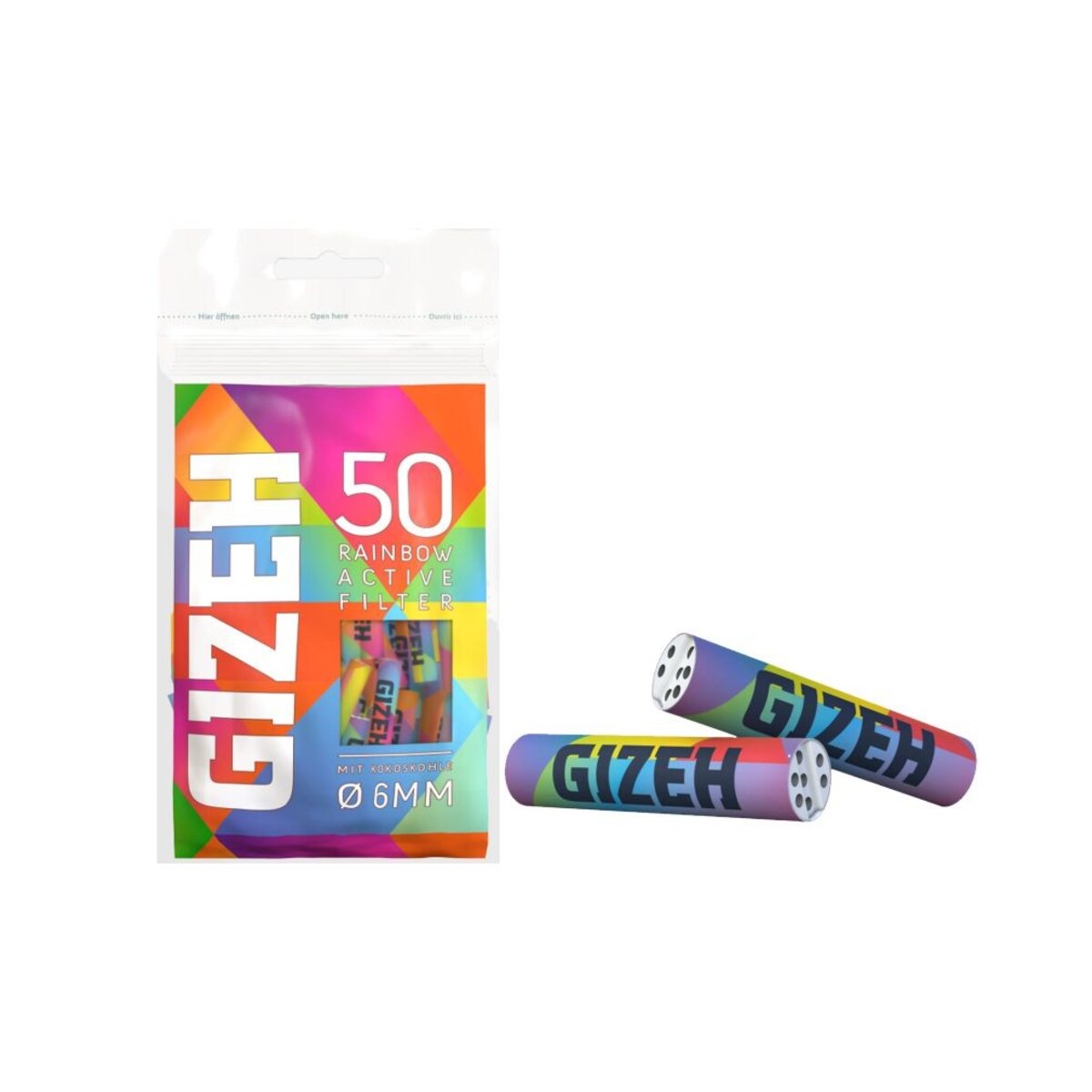 Filtri Gizeh Rainbow Ai Carboni Attivi 6mm Extra Slim In Busta 50 Activated Filtri