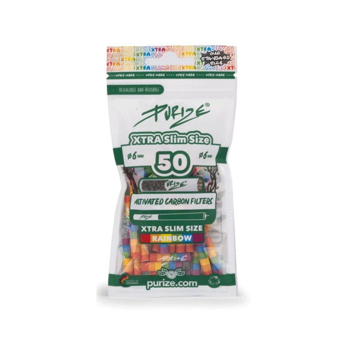 Purize Filtri Extra Slim 6mm Ai Carboni Attivi Rainbow – 1 Bustina da 50 Filtrini