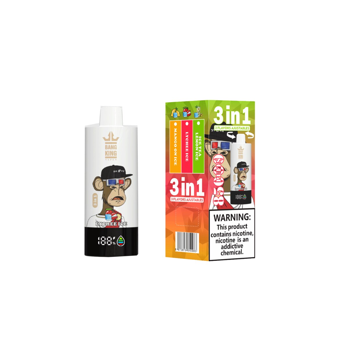 Bang King 85K 3-in-1 85000 Puffs Ice tea Tè freddo al limone e ghiaccio al litchi e mango su ghiaccio | Foto principale prodotto Bang King 85K 3-in-1 85000 Puffs Ice tea Tè freddo al limone e ghiaccio al litchi e mango su ghiaccio