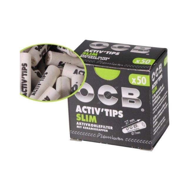OCB Filtri a carbone attivo ACTIV TIPS 7mm SLIM – Confezione da 50 filtri | Foto principale prodotto OCB Filtri a carbone attivo ACTIV TIPS 7mm SLIM – Confezione da 50 filtri