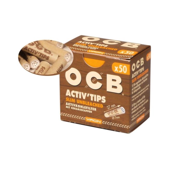 OCB Filtri a carbone Unbleached ACTIV TIPS 7mm SLIM – Confezione da 50 filtri | Foto principale prodotto OCB Filtri a carbone Unbleached ACTIV TIPS 7mm SLIM – Confezione da 50 filtri
