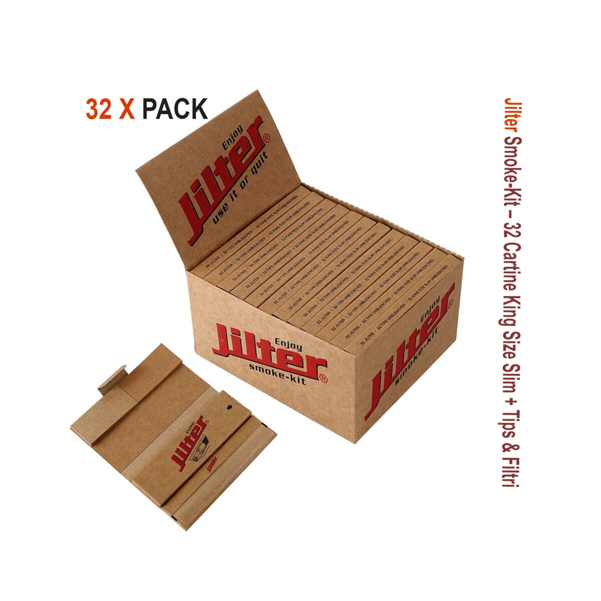 Jilter Smoke-Kit – 32 Cartine King Size Slim + Tips & Filtri 32 libretti