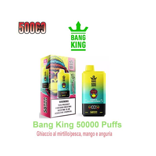 Vape Bang King 50000 Tiri Puff 2 in 1 – Ghiaccio al mirtillo/pesca, mango e anguria | Foto principale prodotto Vape Bang King 50000 Tiri Puff 2 in 1 – Ghiaccio al mirtillo/pesca, mango e anguria
