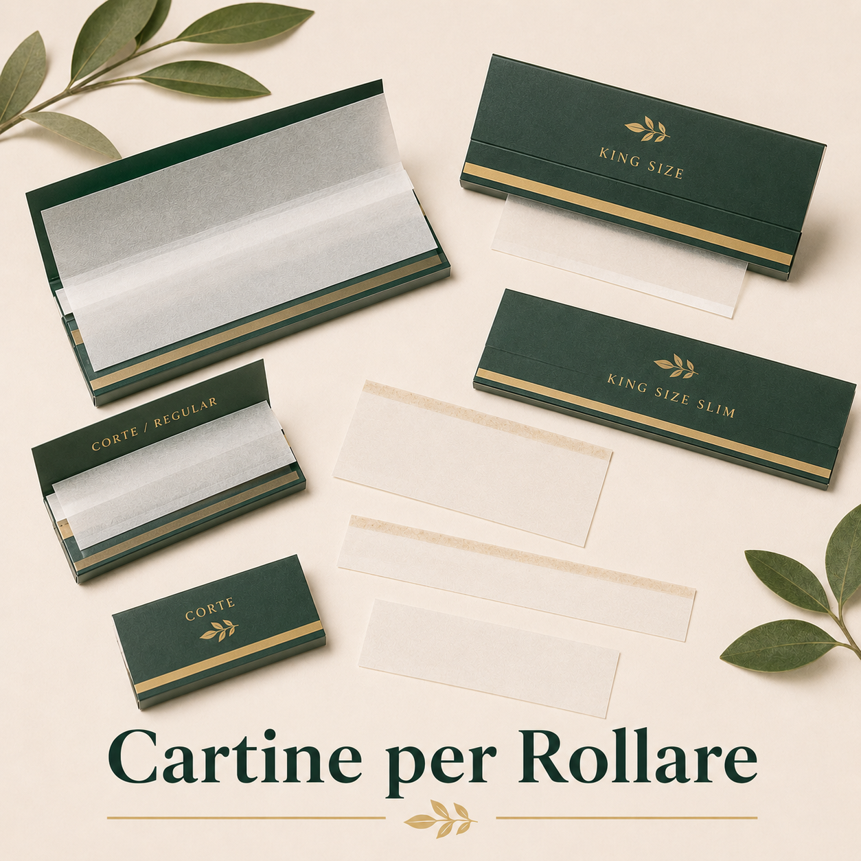 Cartine per rollare in diversi formati su sfondo chiaro