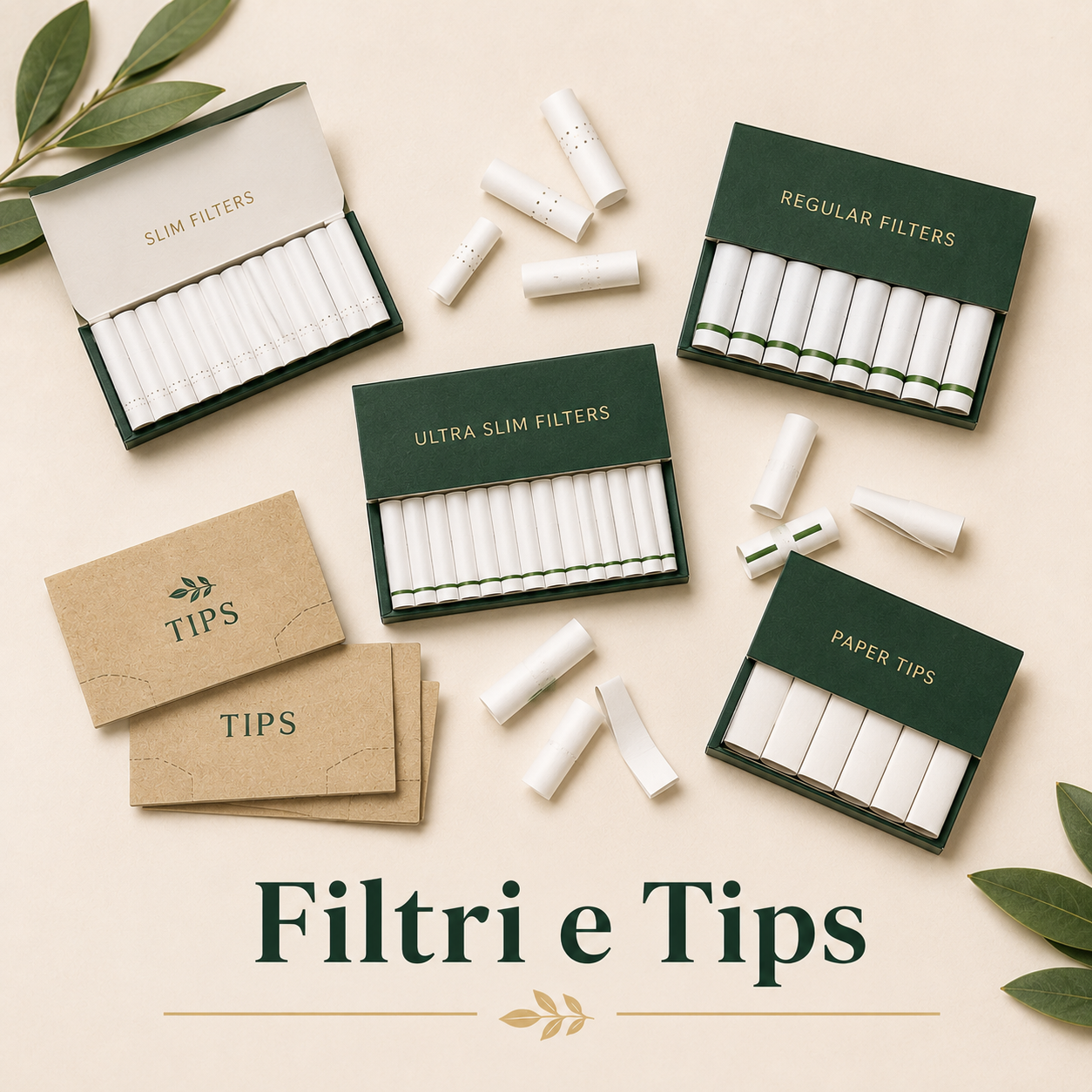 Filtri e tips per rollare organizzati su sfondo naturale